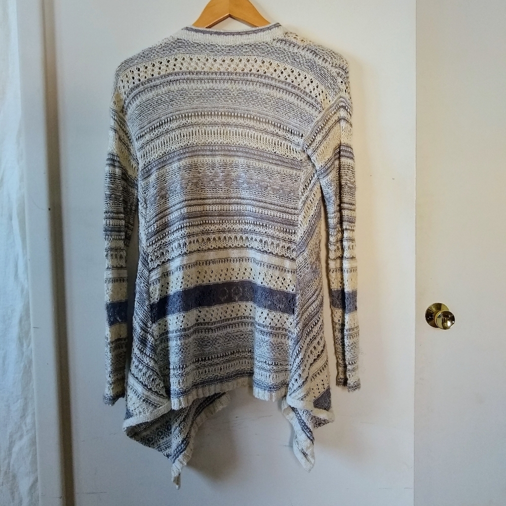 FREE PEOPLE cream blue stripe Grandpa cardigan - Picture 2 of 7